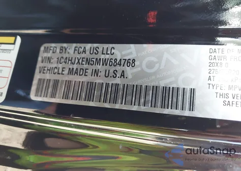 2021 Jeep Wrangler Unlimited High Altitude 4X4 z USA, uszkodzony, nr VIN 1C4HJXEN5MW684768